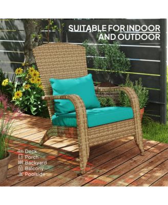 Patio Wicker Adirondack Chair with Soft Cushions, Dark