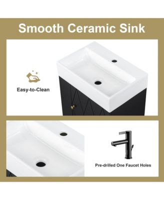 20 Inch Bathroom Vanity with Ceramic Sink, Diamond Pattern Door, Gold Handle, Side Storage Shelves, Modern Cabinet with Towel Bar