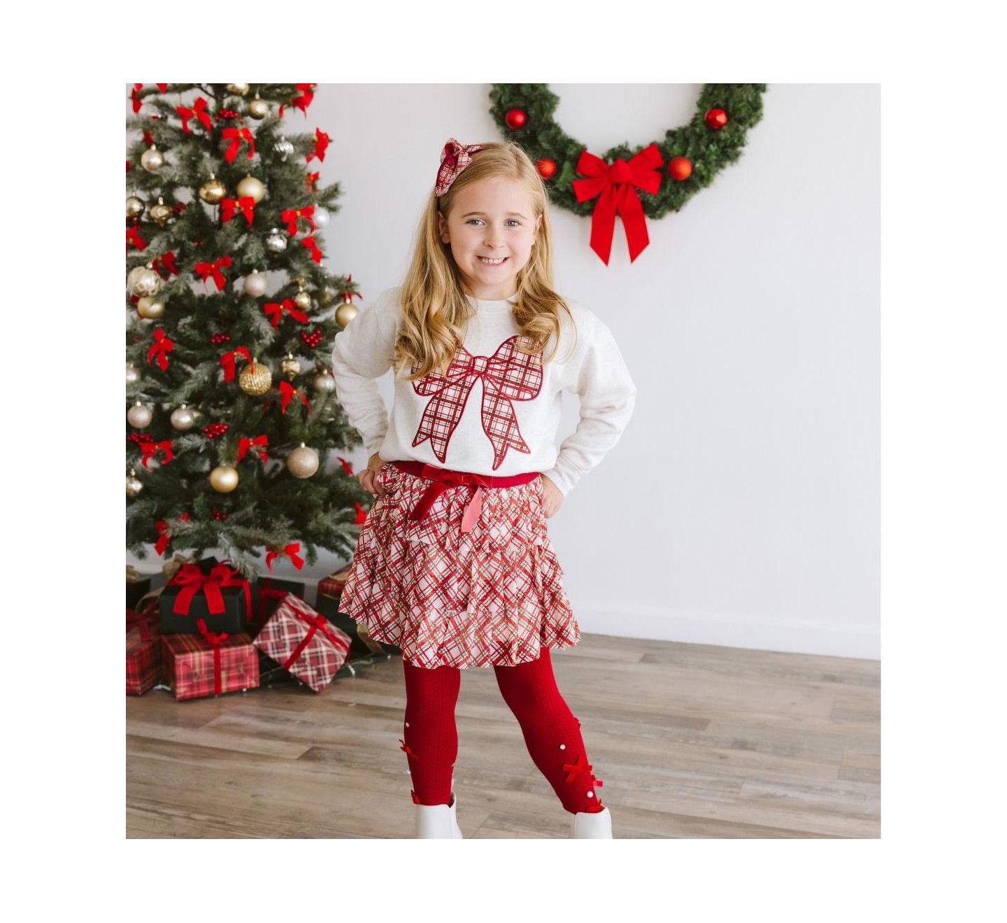 Толстовка Sweet Wink Christmas Plaid Bow Patch для девочек-малышей, цвет: Натуральный — фото 4