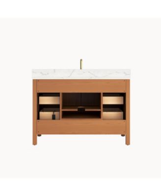 48" Fully Assembled Bathroom Vanity with Engineered Stone Top, Solid Wood Frame and Built-in Outlet