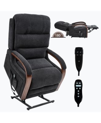 Power Chenille Lift Recliner Chair Dual Motor Infinite Position Up to 350 LBS with Solid Wood Armrests, Heat Massage and Heavy Duty Motion Mechanism