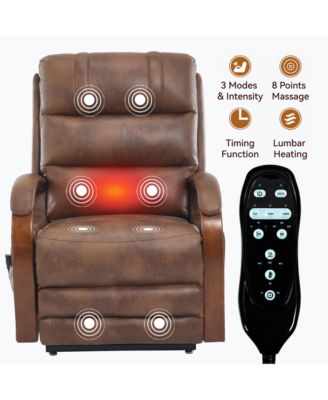 Power Lift Recliner Chair Dual Motor Infinite Position Up to 350 LBS with Solid Wood Armrests, Heat Massage and Heavy Duty Motion Mechanism