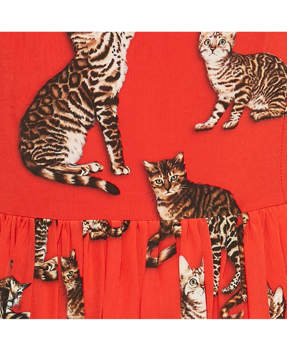 Pre-Owned Dolce & Gabbana Women's Red Cat Print Silk Midi Dress