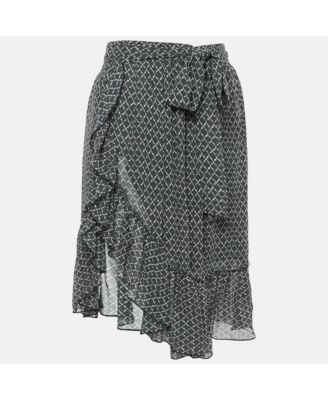 Women's Black/white Printed Silk Ruffled Short Skirt