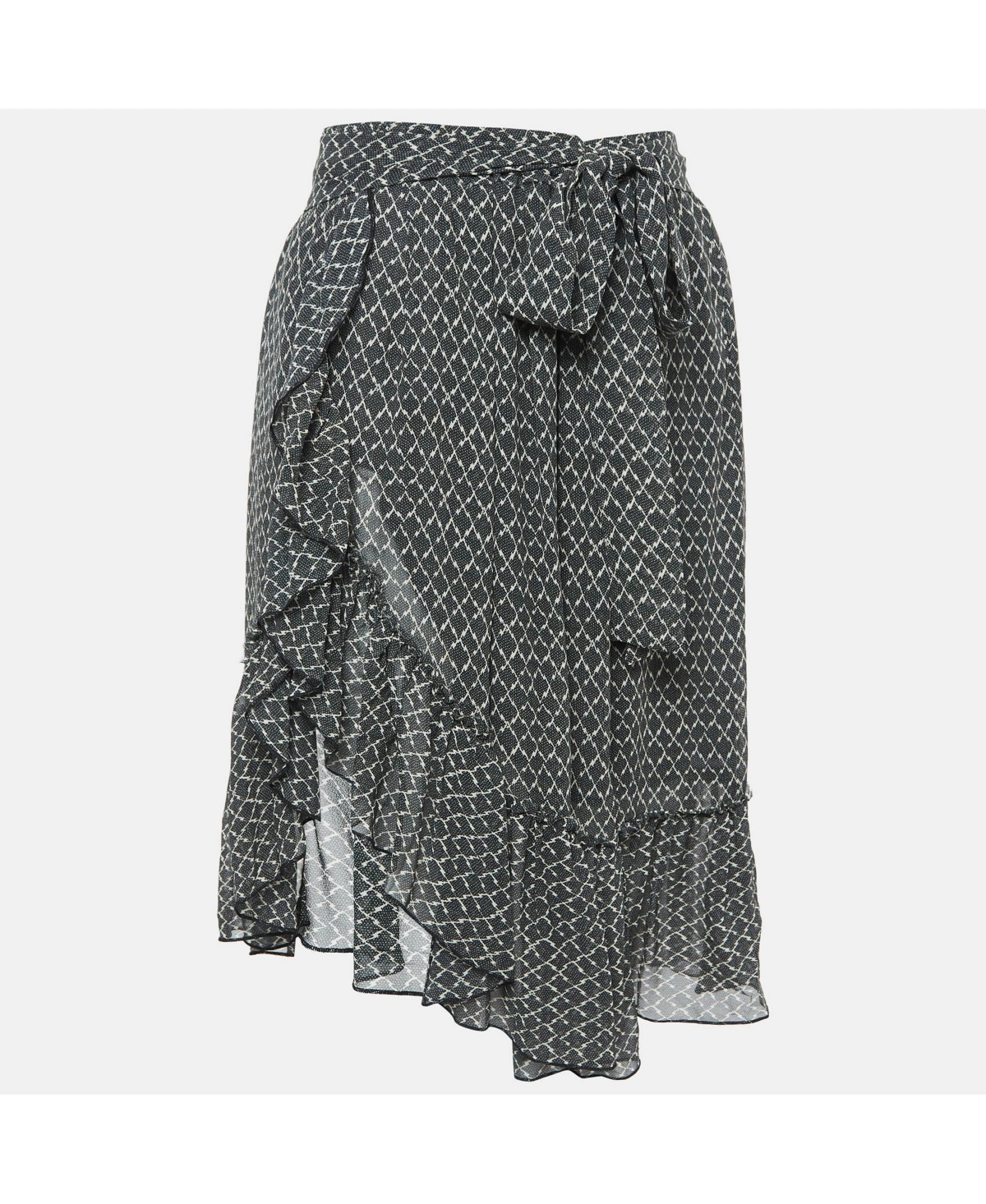 Pre-Owned Isabel Marant Women's Black/white Printed Silk Ruffled Short Skirt