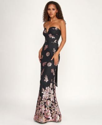Juniors' Sequin Flower Long Slim Gown, Created for Macy's
