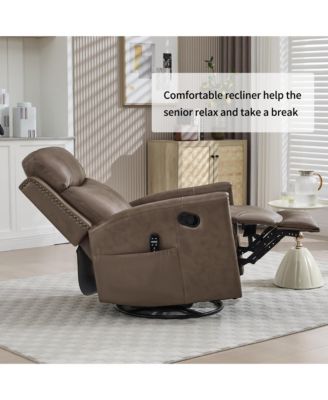 Genuine Leather Heat Massage Manual Recliner Chair with Rocker and Swivel