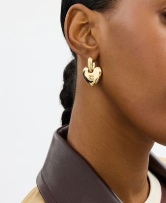 Faux Cultivated Pearl Signature Puffy Heart Charm Drop Earrings