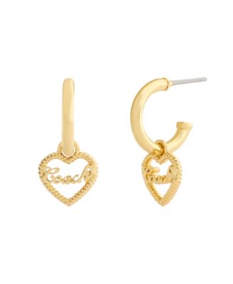 Gold Signature Heart Charm Huggie Earrings