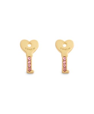 Faux Stone Charming Charms Signature Heart Key Stud Earrings