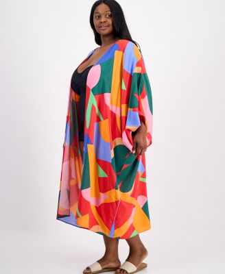 Plus Size Printed Open-Front Kimono Cover-Up