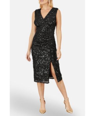 Women's Sequin Fitted Wrap Dress With Split Hem