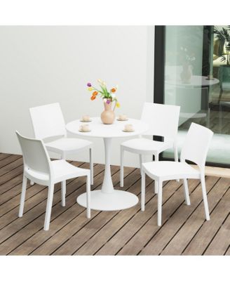 5-Piece Indoor Outdoor Round Metal Patio Dining Table Set With Stackable Patio Dining Side Chairs