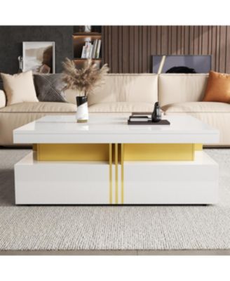 Streamdale Modern Glossy Square Storage Coffee Table with 4 Drawers, 43.3", Black