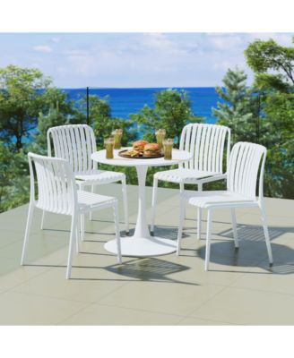 5-Piece Outdoor Metal Dining Table Set And Stackable Resin Patio Chairs