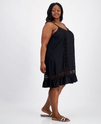 Plus Size Eyelet-Lace Spaghetti Swim Dress