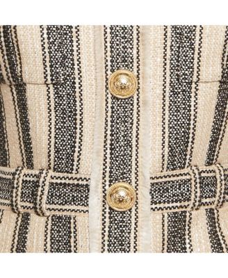 Women's Beige/black Frayed Sequin Striped Piqu&eacute Mini Dress