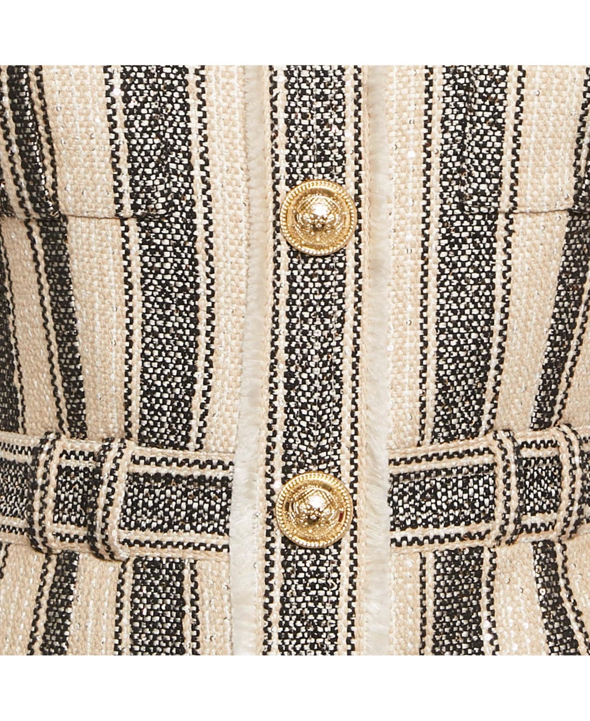 Pre-Owned Balmain Women's Beige/black Frayed Sequin Striped Piqué Mini Dress