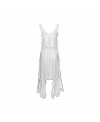 Women's White Satin Silk & Chantilly Lace Sleeveless Slip Dress