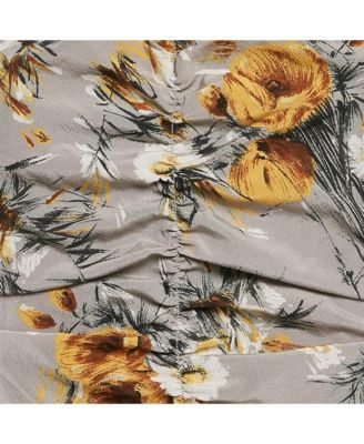 Women's Grey/yellow Floral Print Jacquard And Crepe Halter Neck Dress