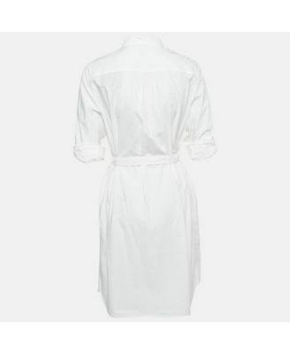 Women's White Cotton Belted Mini Dress
