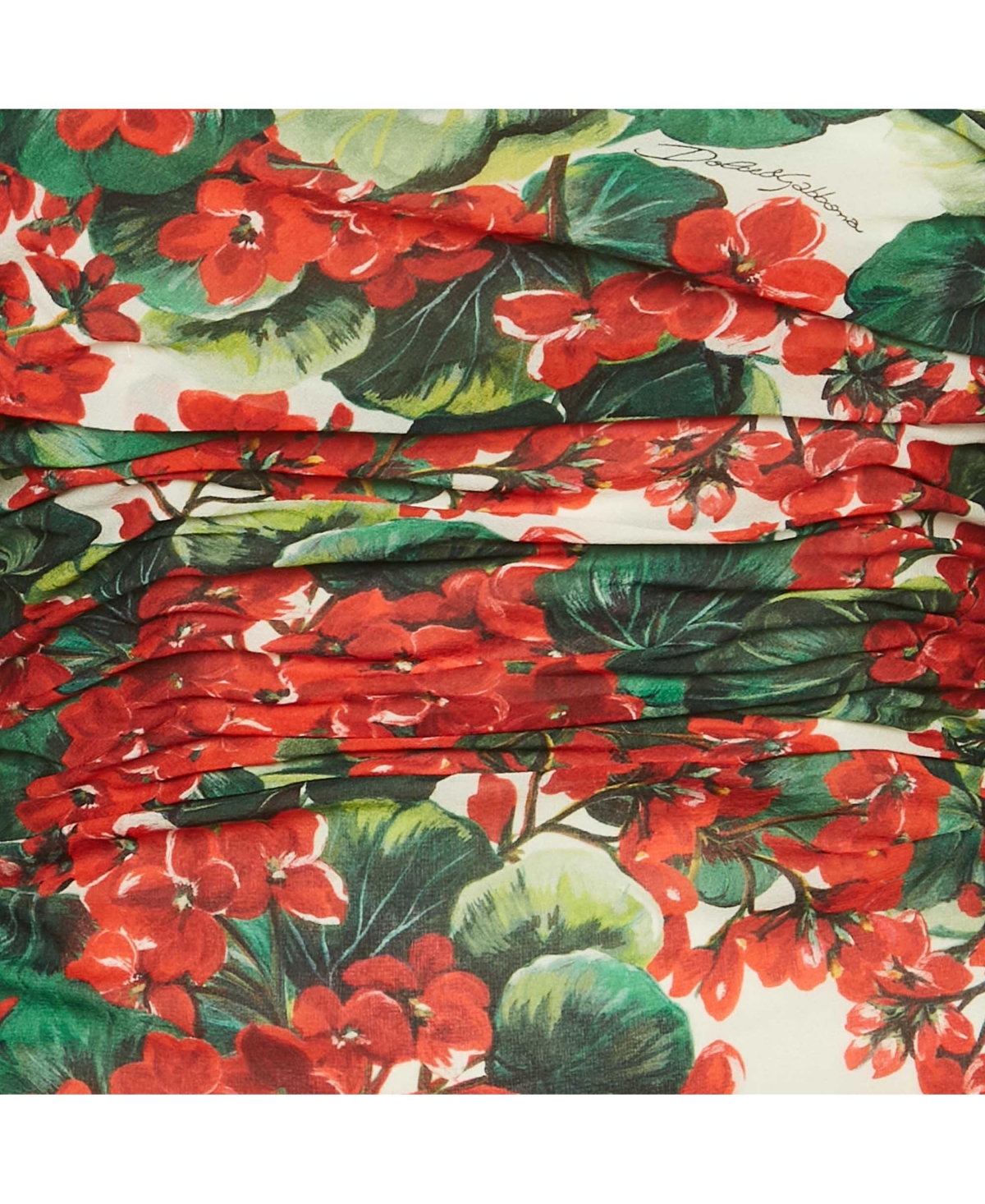Pre-Owned Dolce & Gabbana Women's Red Geranium Print Silk Chiffon Ruched Dress
