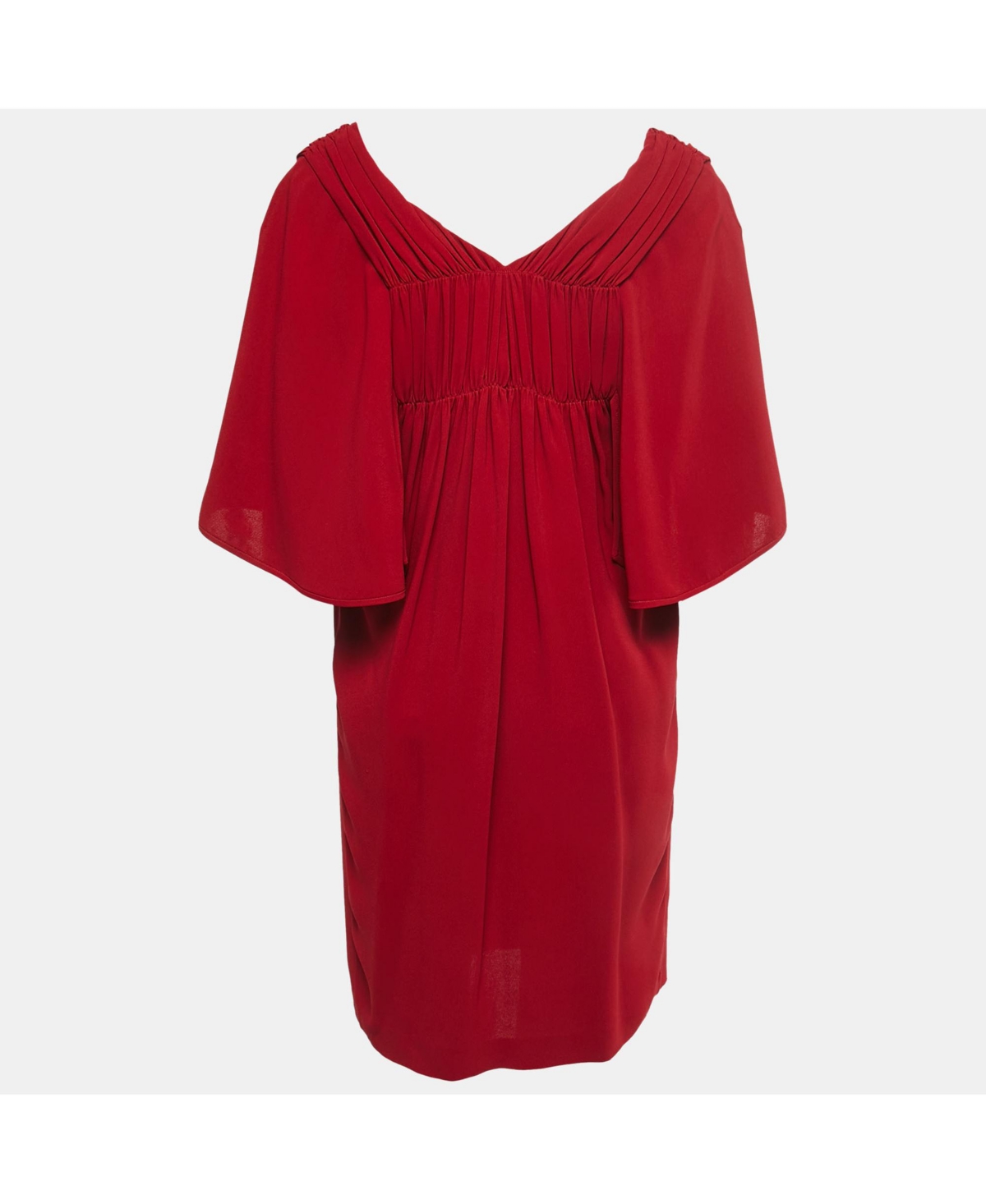 Pre-Owned Stella Mccartney Women's Red Crepe Gathered Shoulder Shift Dress