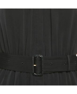 Women's Black Chiffon Belted Midi Dress