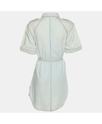 Women's Brit Washed Blue Cotton Belted Dress