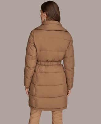 Women's Belted Bibbed Puffer Coat