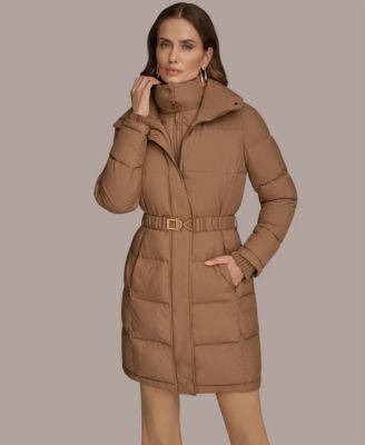 Women's Belted Bibbed Puffer Coat