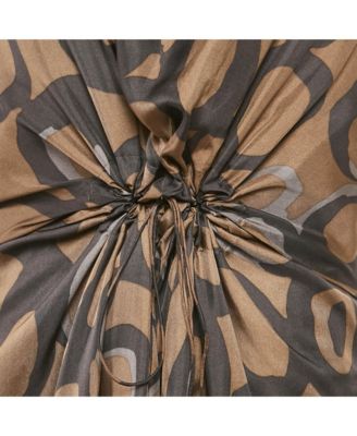 Women's Green Printed Silk Knit Detail Strapless Short Dress