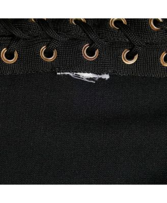 Women's Black Knit Lace-Up Detail Halter Neck Mini Dress