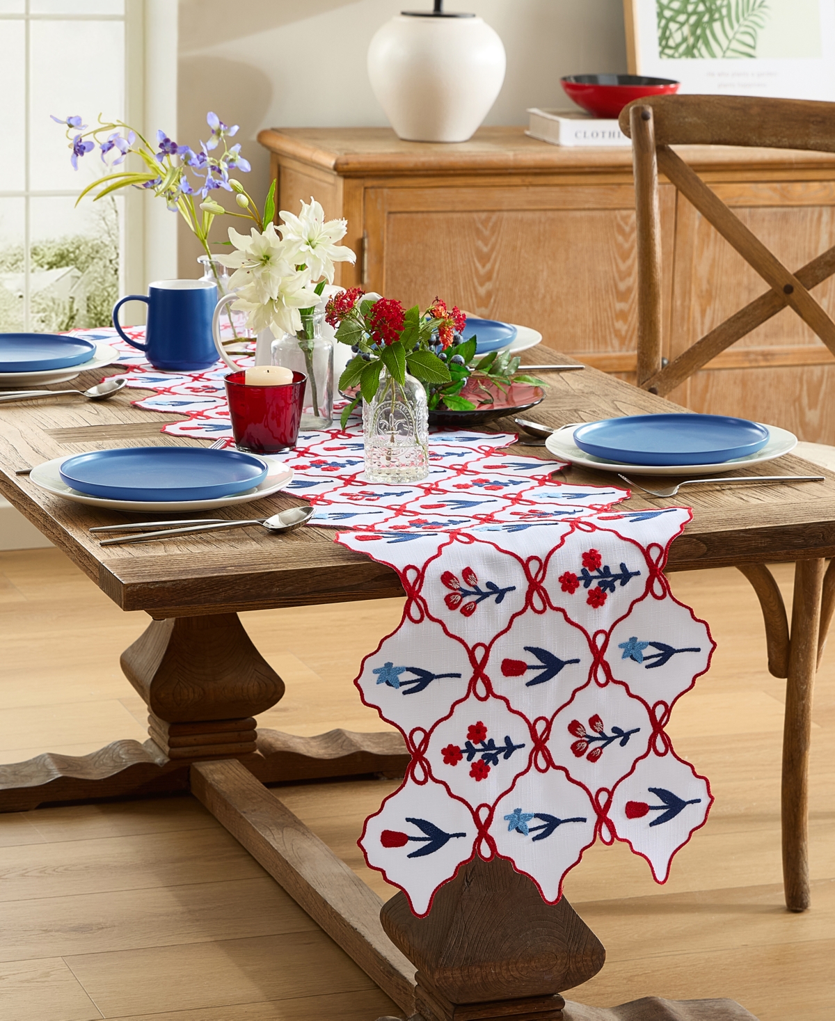 Elrene Printed Lattice and Floral Table Runner, 14" x 70"