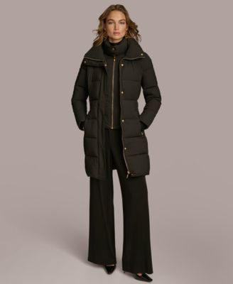 Women's Belted Bibbed Puffer Coat