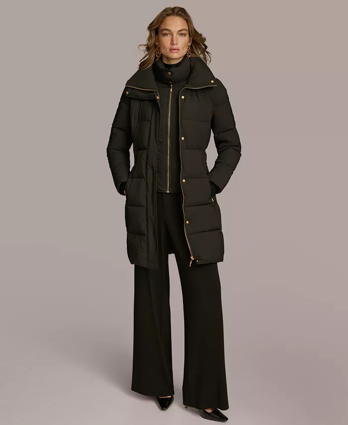 Women's Belted Bibbed Puffer Coat - thumbnail 8