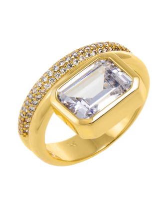 by Adina Eden Cubic Zirconia Gold Plated Emerald Bezel Double Row Ring ...