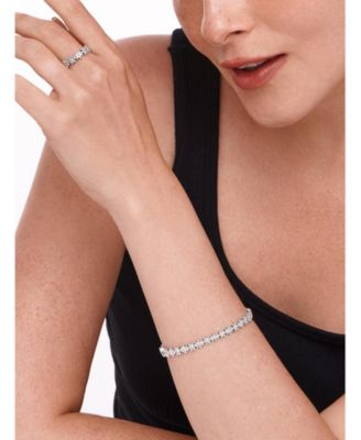 Daisy Flower Eternity Bangle Bracelet in Rhodium Plated Sterling , Size .