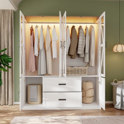 6-door 2-drawer wardrobe with LED lights and clothes hanger