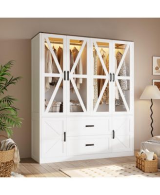 6-door 2-drawer wardrobe with LED lights and clothes hanger