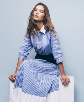 Women's 3/4-Sleeve Colorblock Pleated Dress