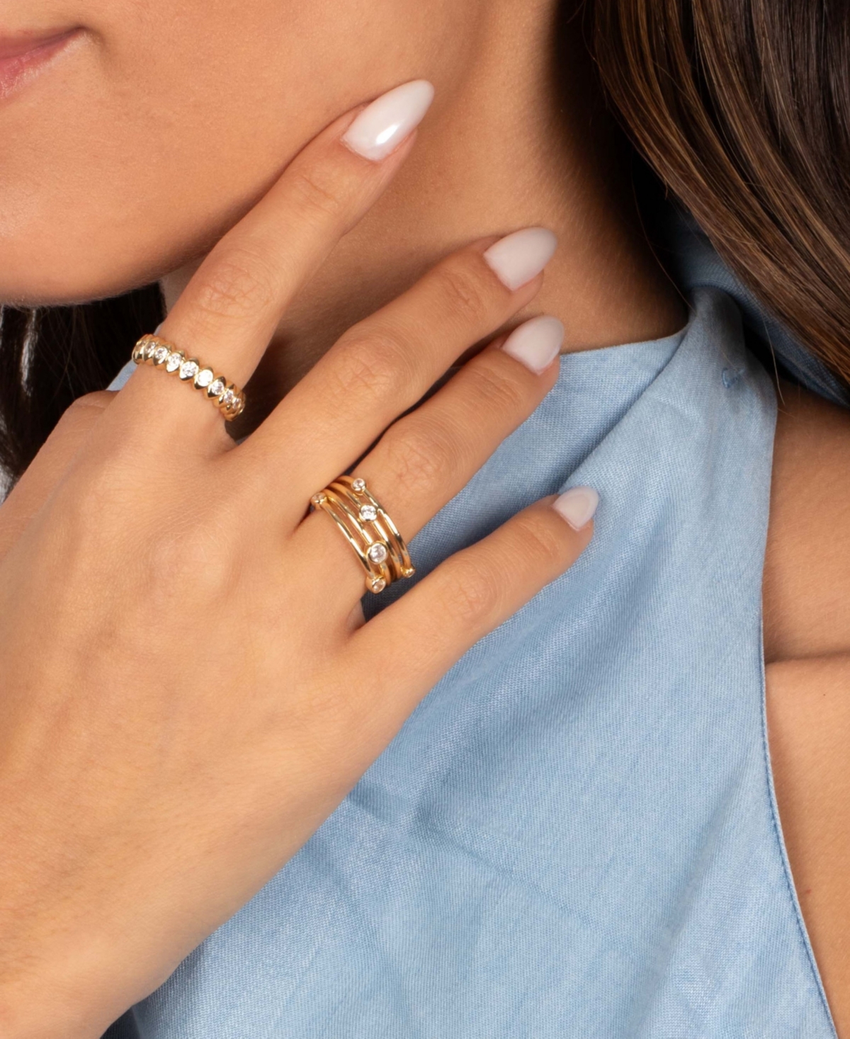 by Adina Eden Cubic Zirconia Gold Plated Graduated Scattered Bezel Ring