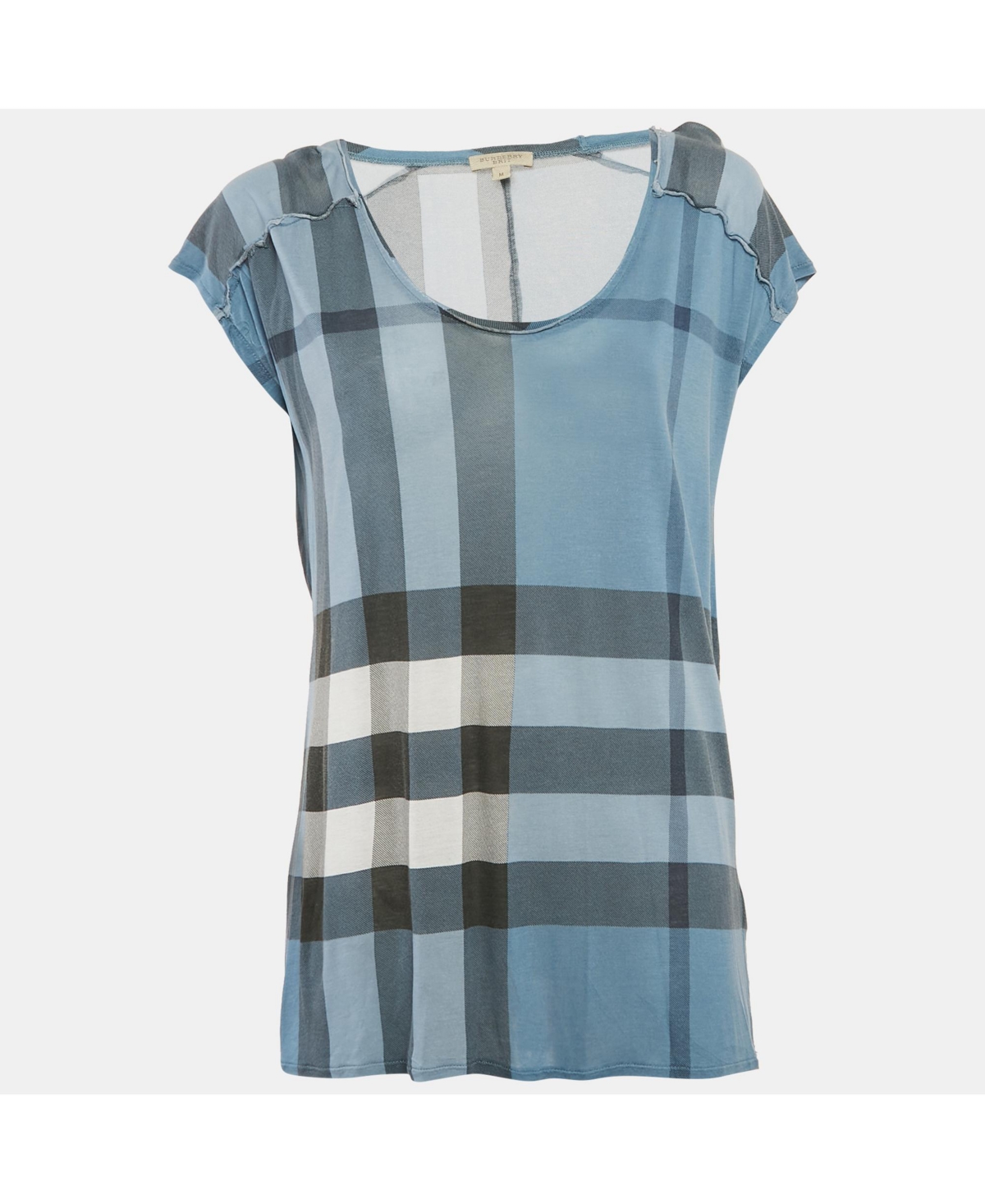 Pre-Owned Burberry Women's Brit Blue Plaid Print Modal Knit Top