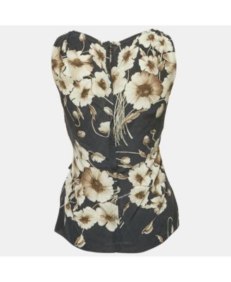 Women's Dark Grey Floral Print Silk Blend Draped Top