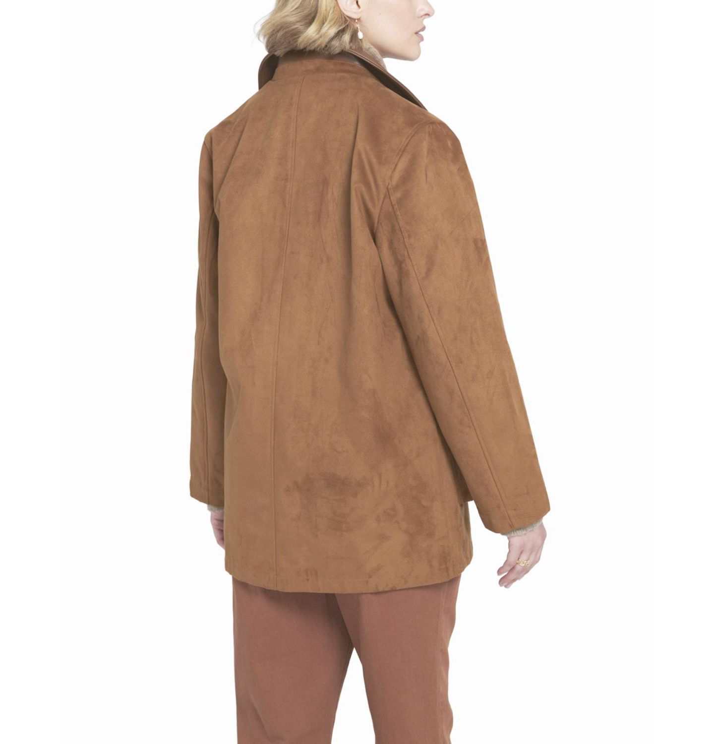 Женское пальто ELLE Collection Faux Suede Barn Jacket Utility, цвет: Коричневый — фото 3