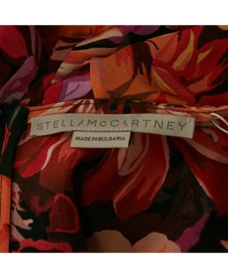 Women's Red Poppy Print Silk Long Sleeve Blouse