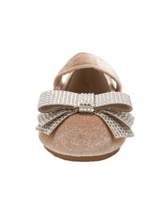 Girls' Toddler 5T-9T Velvet Rhinestone Bow Flats