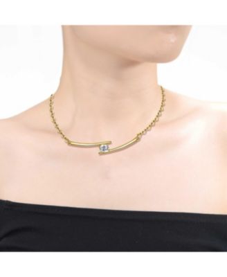 Elegant Cubic Zirconia Solitaire Double Bar Pendant Necklace
