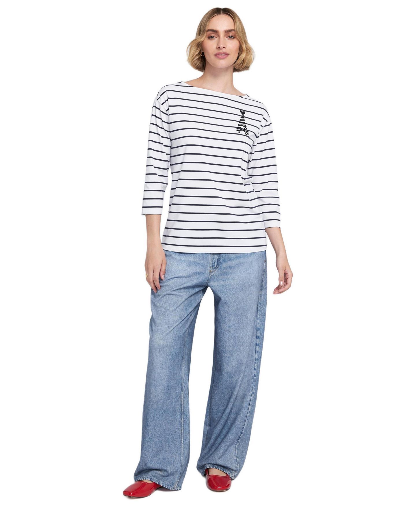 Женская футболка ELLE Collection Striped Tee With Graphic Top, цвет: Синий — фото 2