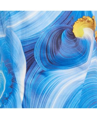 Women's Collection Blue Abstract Print Cotton Sleeveless Short Dress